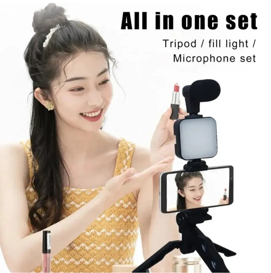 Smartphone Vlogging Kit for iPhone Android with Tripod Mini Microphone Starter Vlog kit for TikTok Live Stream Video YouTube