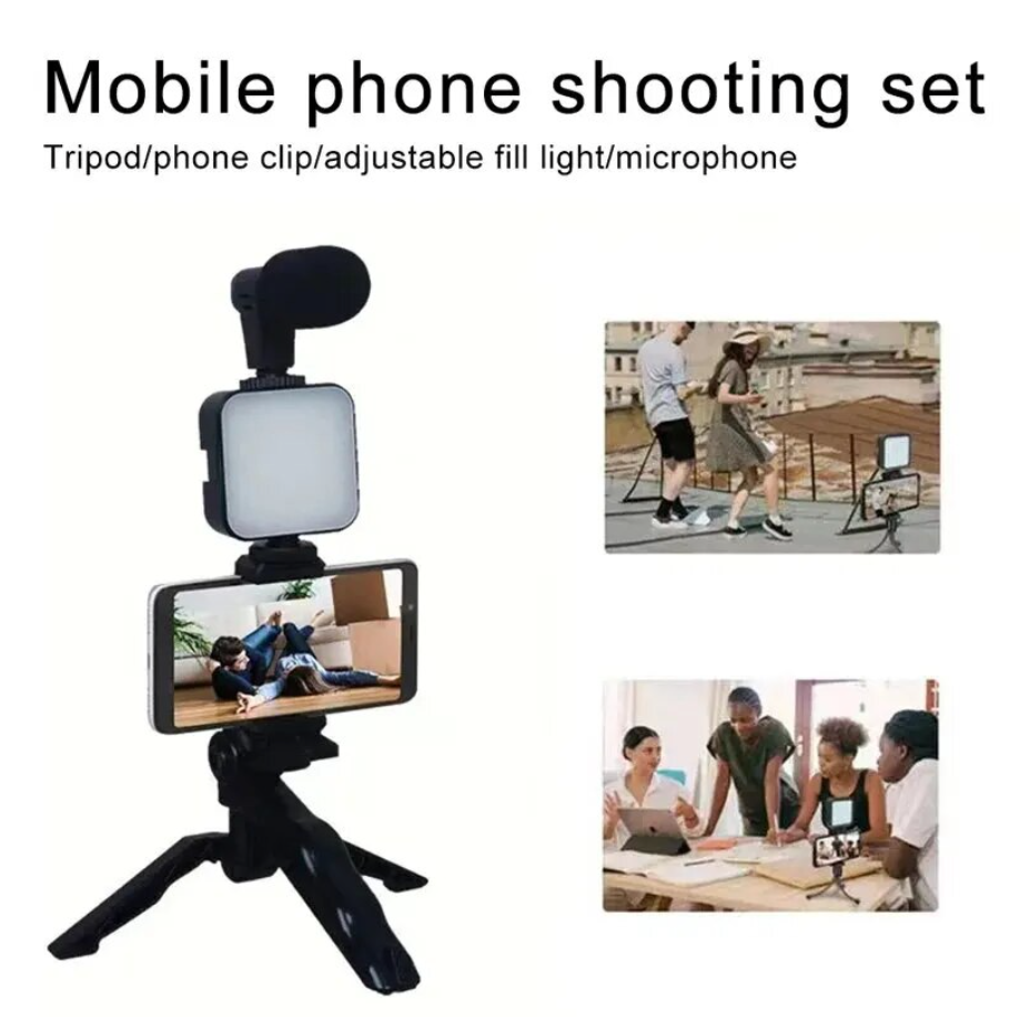 Smartphone Vlogging Kit for iPhone Android with Tripod Mini Microphone Starter Vlog kit for TikTok Live Stream Video YouTube