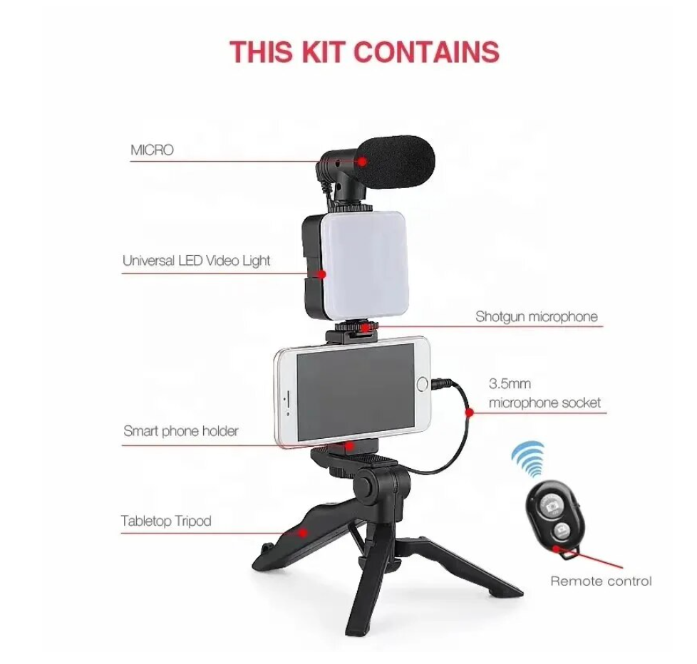 Smartphone Vlogging Kit for iPhone Android with Tripod Mini Microphone Starter Vlog kit for TikTok Live Stream Video YouTube