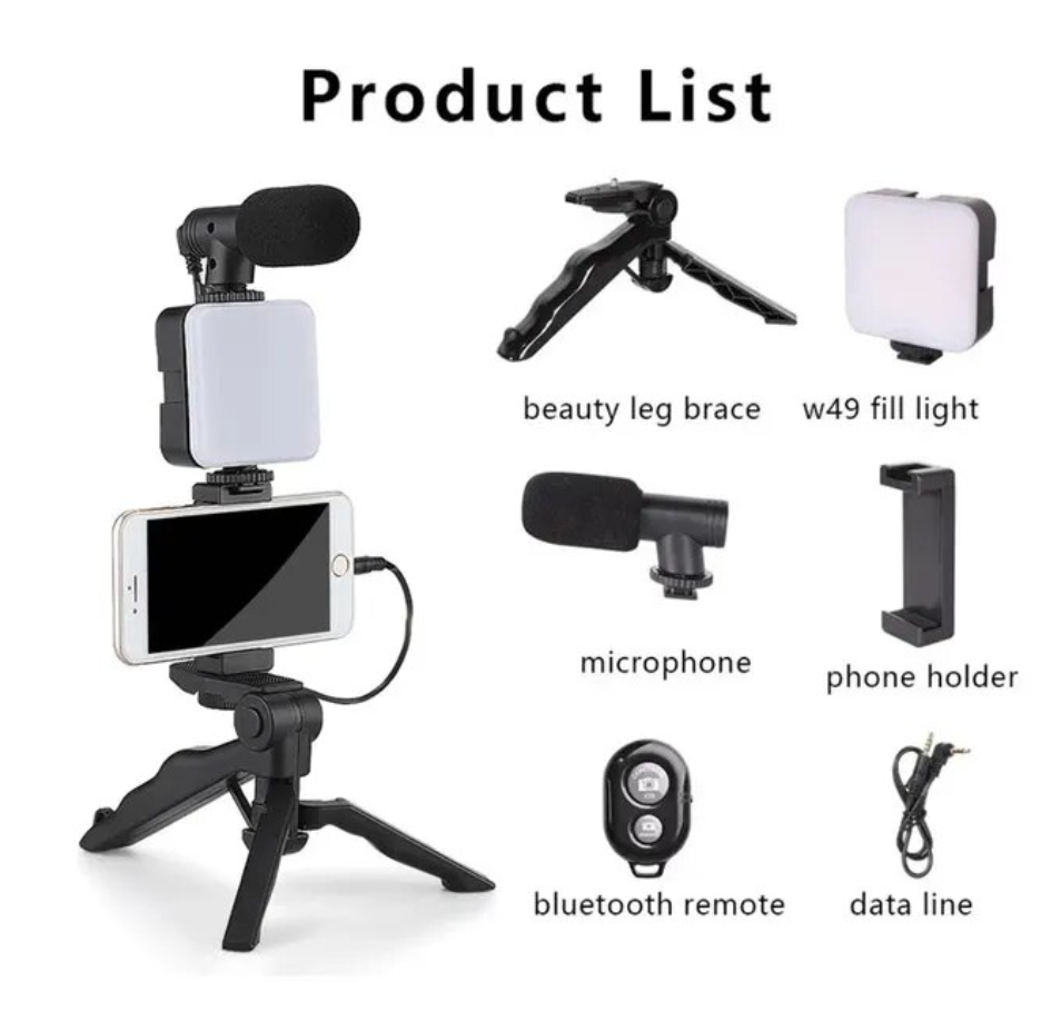 Smartphone Vlogging Kit for iPhone Android with Tripod Mini Microphone Starter Vlog kit for TikTok Live Stream Video YouTube