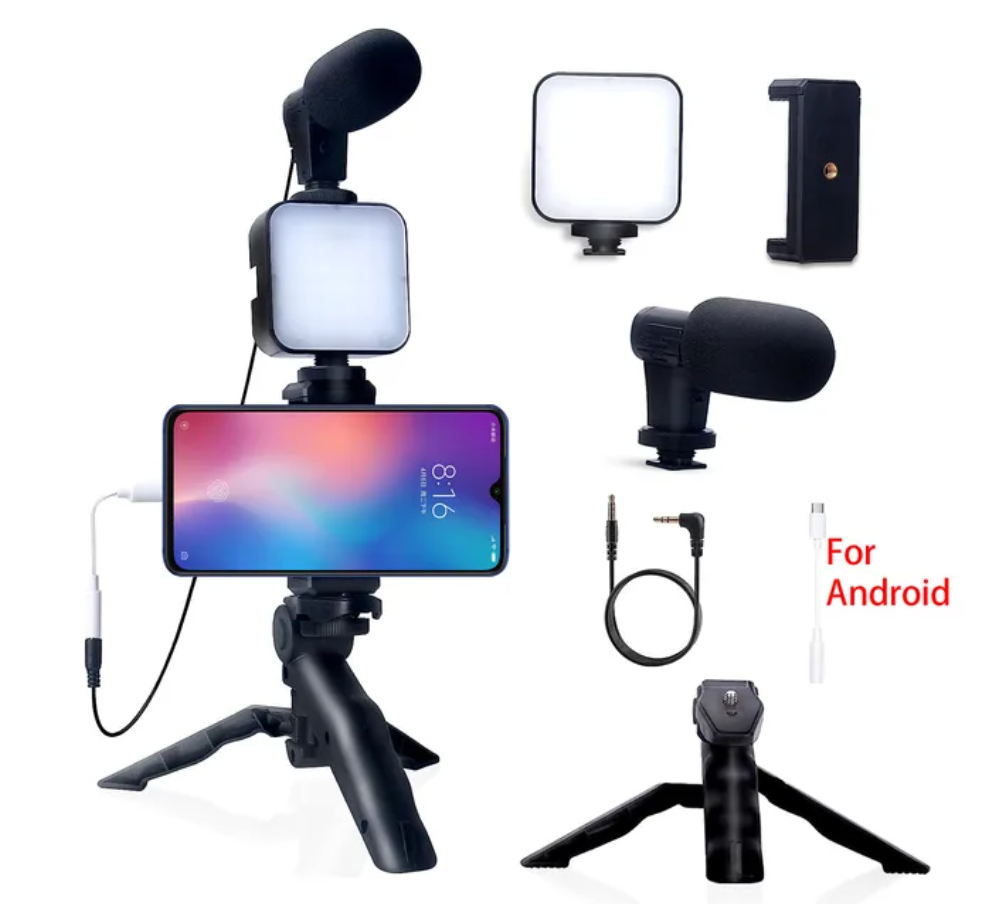 Smartphone Vlogging Kit for iPhone Android with Tripod Mini Microphone Starter Vlog kit for TikTok Live Stream Video YouTube