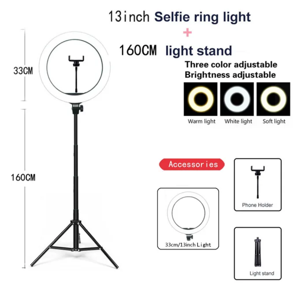 26 33CM Video Lights Dimmable Light Selfie LED Ring Light USB Ring Lighting Lamp With Tripod Stand To Make Youtube Ringlight