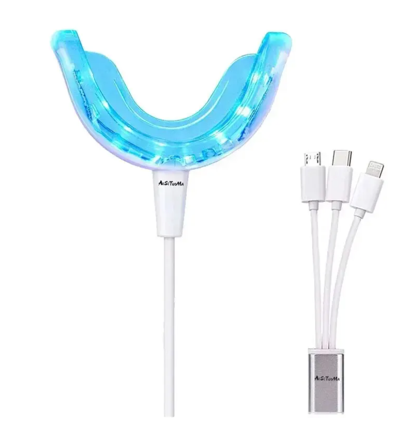 歯のホワイトニング用の電気歯科用器具,充電式ライト付きのポータブル歯科用器具,青色,ブレーキライン付き,LEDライト,口腔ケア