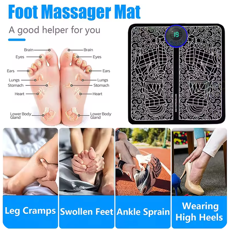 EMS Foot Massager Pad USB Rechargeabl Reflexology Foot Acupoint Massage Muscle Stimulation Improve Blood Circulation Relief Pain フットマッサージャー