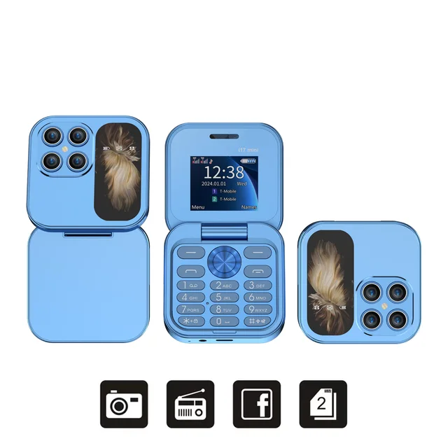 SERVO i17 Mini Dual SIM Card Fold Mobile Phone 2G Network Video Player Flashlight FM Radio Magic Voice Small Box Flip Cellphones