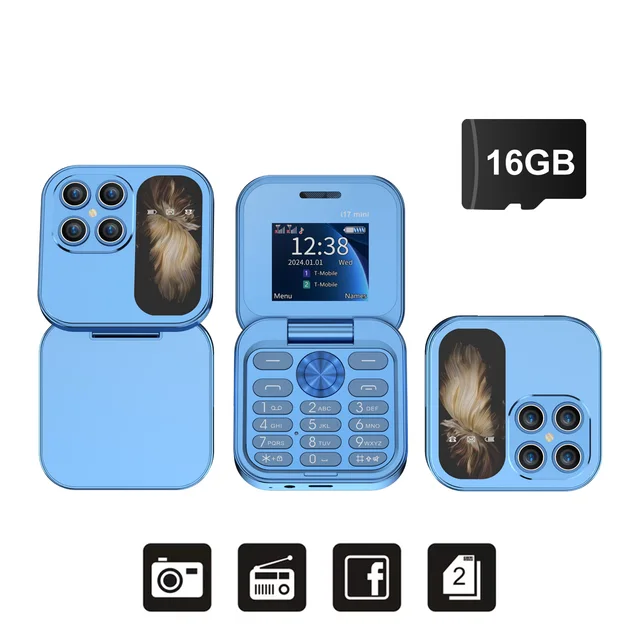 SERVO i17 Mini Dual SIM Card Fold Mobile Phone 2G Network Video Player Flashlight FM Radio Magic Voice Small Box Flip Cellphones