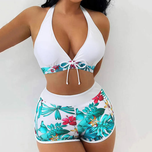 Fashion Woman Summer Bikini Set Solid Color Bandage Stretch Swimsuit New Printed Swimwear Mini Thong Bikinis Female Bathing Suit