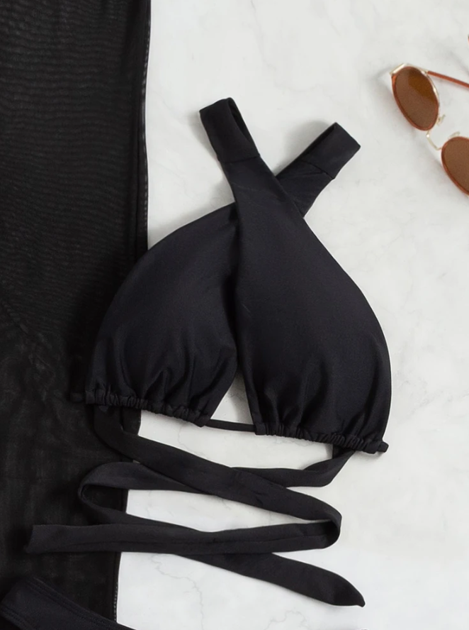 Women's Halter Neck Bikini Set, Sexy Thong Swimsuit, Long Pants, Beachwear, Black, New Summer Collection 2023