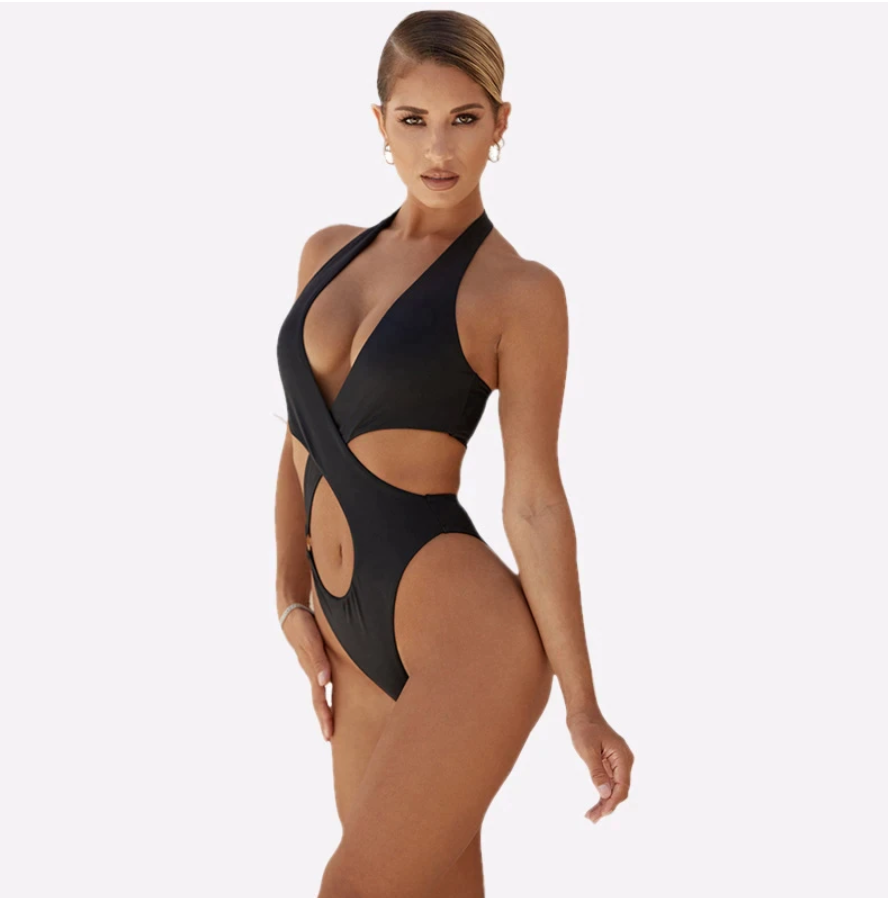 Women's Halter Neck Bikini Set, Sexy Thong Swimsuit, Long Pants, Beachwear, Black, New Summer Collection 2023のコピー