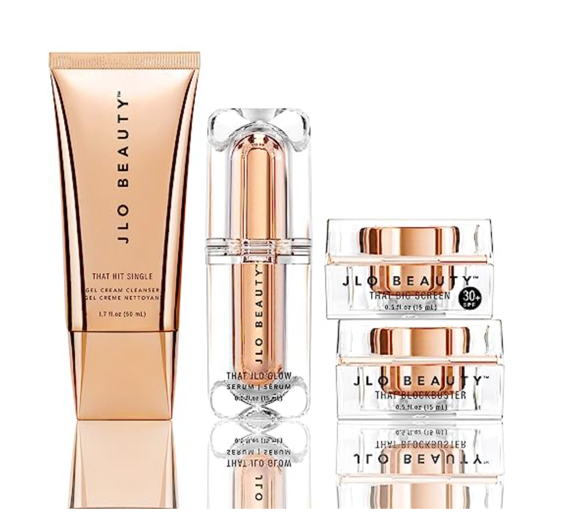 JLO BEAUTY That JLo Essentials Kit | Includes Serum, Cleanser, Cream and Broad Spectrum SPF, Gently Tightens, Brightens, Protects & Hydrates Skin