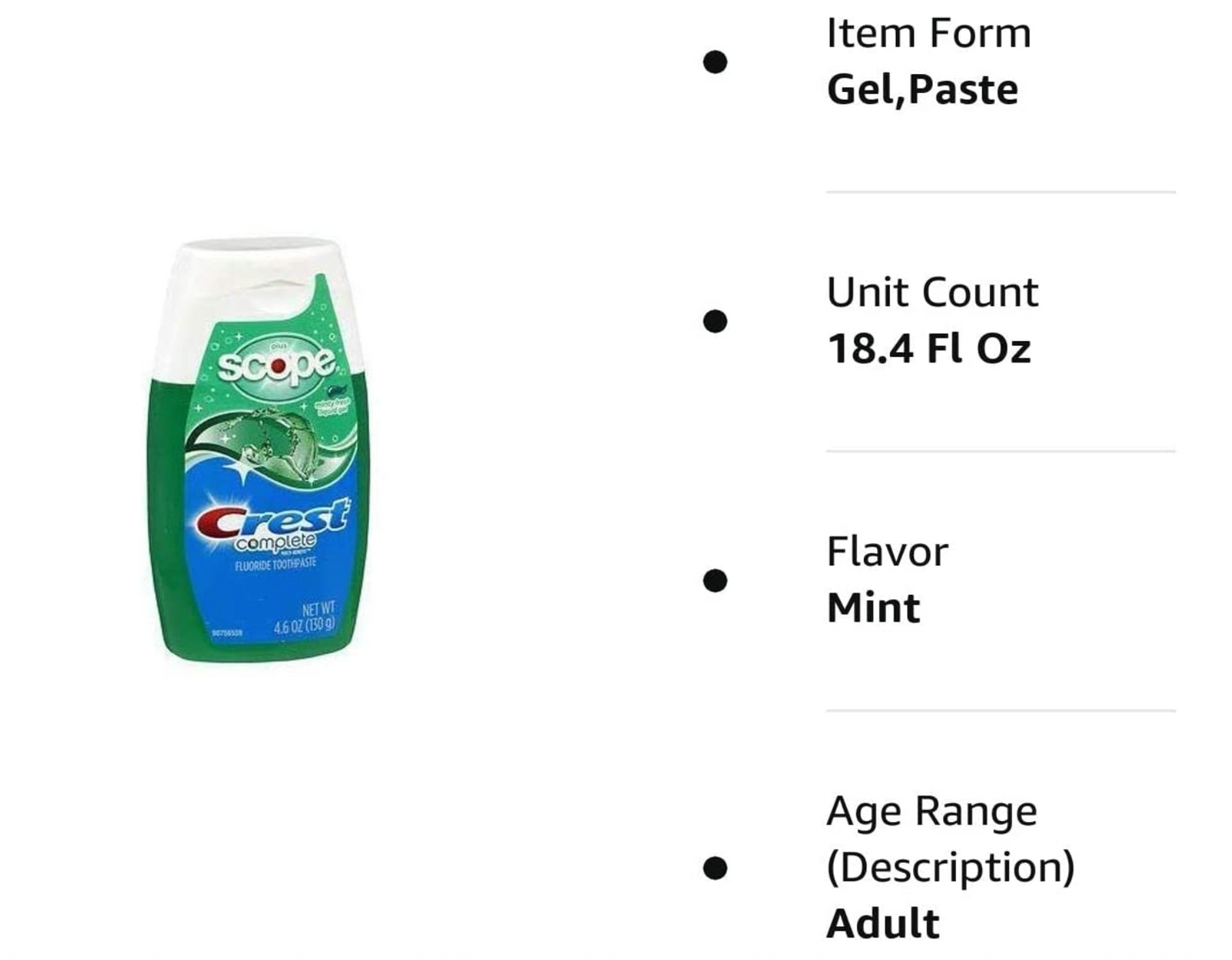 Crest Plus Scope Toothpaste Liquid Gel Minty Fresh - 4.6 oz, Pack of 4