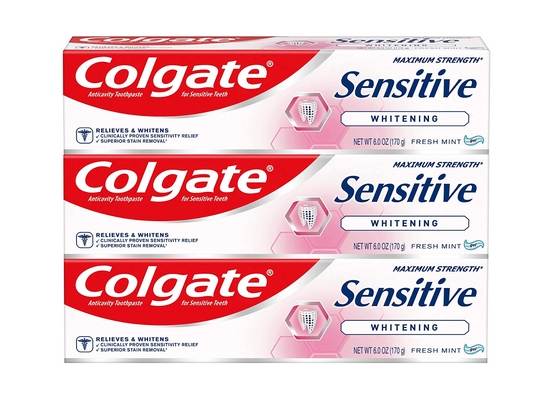 Colgate Whitening Toothpaste for Sensitive Teeth, Enamel Repair and Cavity Protection, Fresh Mint Gel, 6 Oz (Pack of 3)