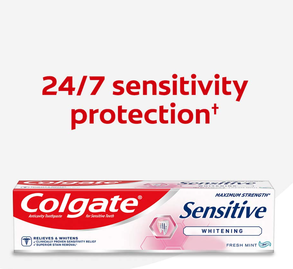 Colgate Whitening Toothpaste for Sensitive Teeth, Enamel Repair and Cavity Protection, Fresh Mint Gel, 6 Oz (Pack of 3)