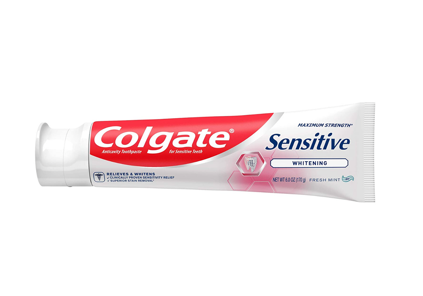 Colgate Whitening Toothpaste for Sensitive Teeth, Enamel Repair and Cavity Protection, Fresh Mint Gel, 6 Oz (Pack of 3)