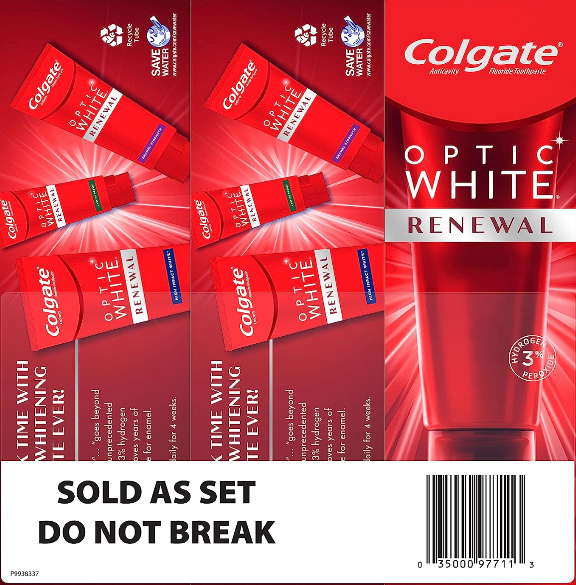 Colgate Optic White Renewal Teeth Whitening Toothpaste, High Impact White, 3 Oz Tube, 3 Pack