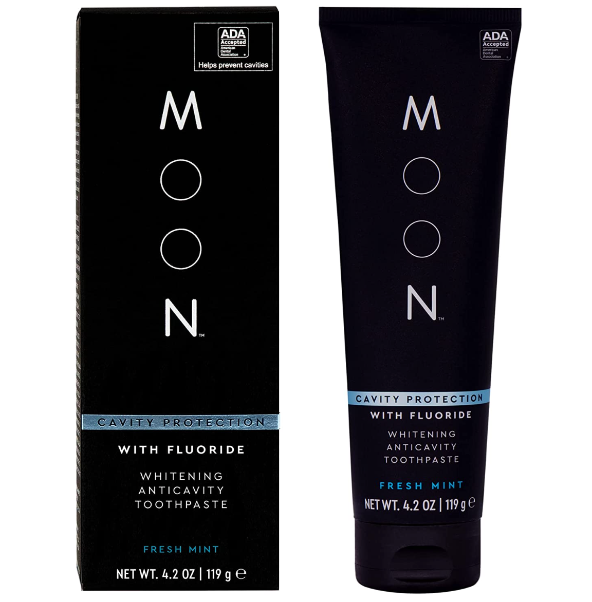 MOON Stain Removal Whitening Toothpaste, Fluoride, Cavity Protection, Fresh Mint Flavor for Fresh Breath, for Adults 4.2 oz