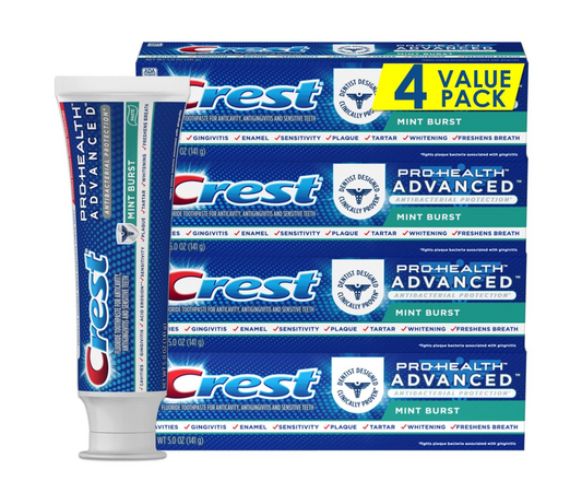 Crest Pro-Health Advanced Antibacterial Protection Toothpaste - Pack of 4, 5 Oz Tubes - Anticavity Fluoride Toothpaste – Gingivitis - Sensitive Teeth - Tartar Protection - Fresh Breath –Deep Clean