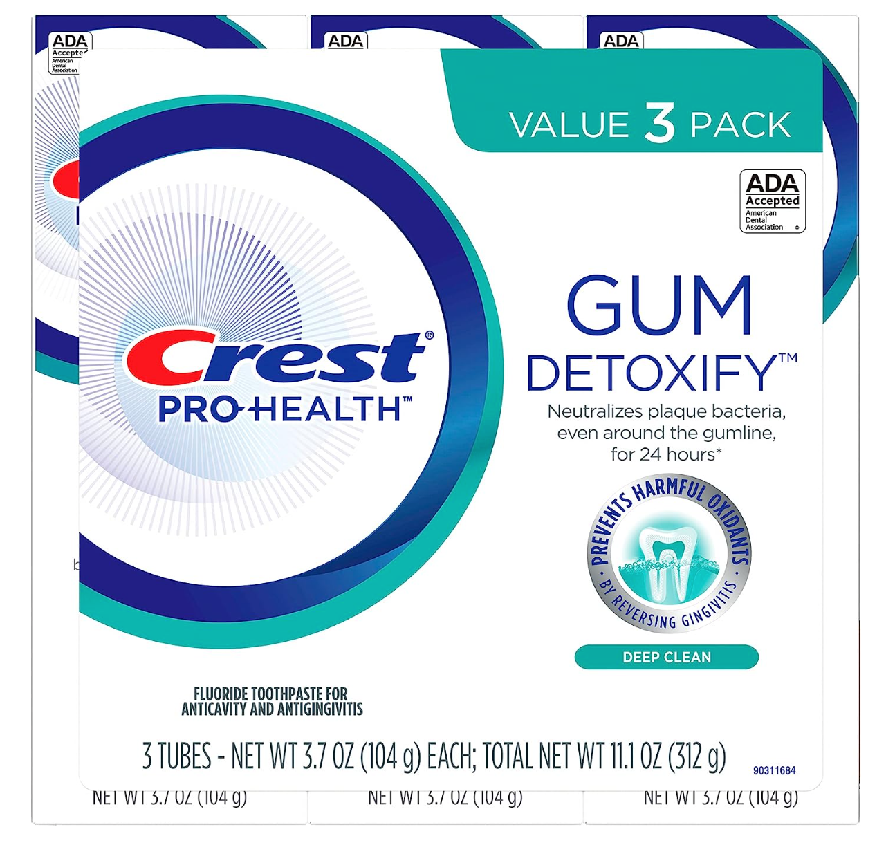 Crest Pro-Health Gum Detoxify Toothpaste, Deep Clean, 3.7 oz, Pack of 3