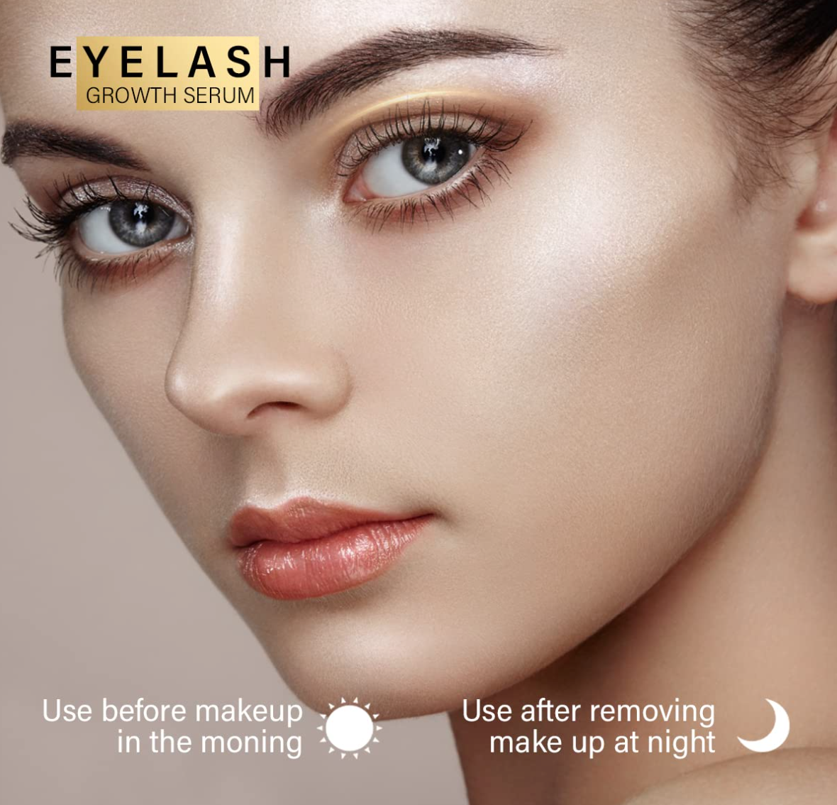 Premium Eyelash Growth Serum - 5ml Fuller & Longer Looking Eyelashes Lash Enhancing Serum for Natural Lashes or Lash Extensions & Brows, Vegan & Cruelty-Free gold