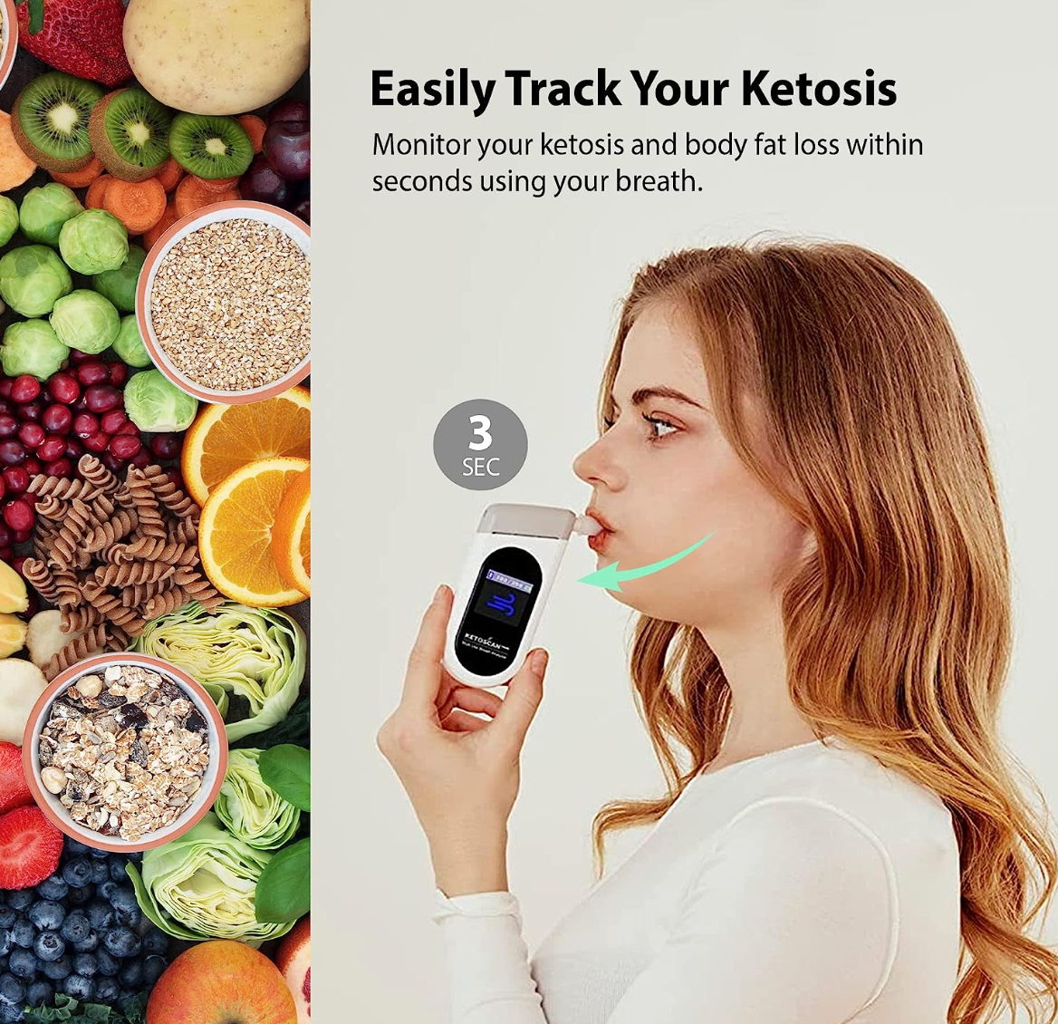 KETOSCAN Smart Breath Ketone Meter, Diet & Fitness Tracker | Monitor Your Fat Metabolism, Level of Ketosis on Low carb, Ketogenic or Any Nutrition & Fitness Program