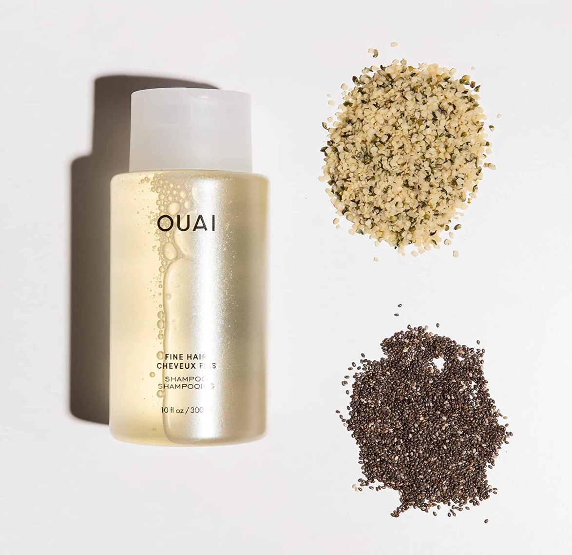 OUAI Fine Shampoo. Bring Fine Hair to the Next Level with Strengthening Keratin, Biotin and Chia Seed Oil. Hair is Left Clean, Bouncy and Voluminous. Free from Parabens, Sulfates and Phthalates. 10 oz