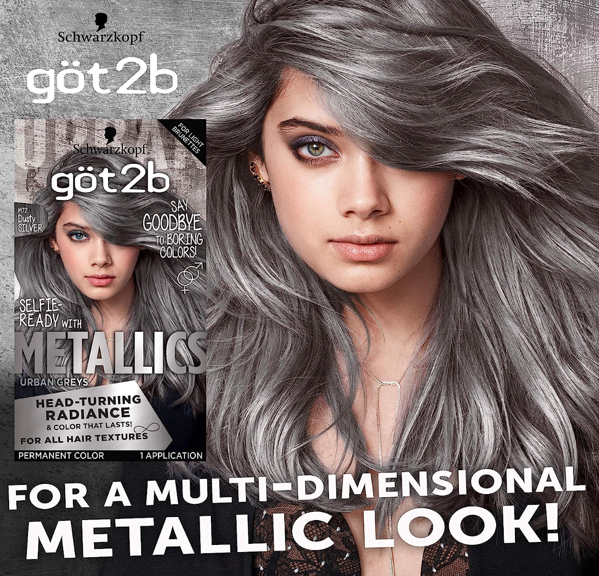 Got2b Metallics Permanent Hair Color, M72 Dusty Silver