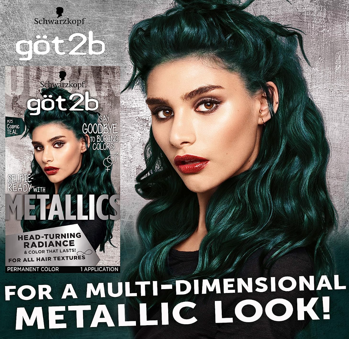 Schwarzkopf Got2b Metallics Permanent Hair Color, M75 Cosmic Teal