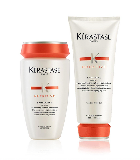 KERASTASE Nutritive Satin 1 Shampoo & Lait Vital Conditioner Set | For Normal to Dry Hair | Nourishing and Lightweight Formula for Hydration and Healthy Hair