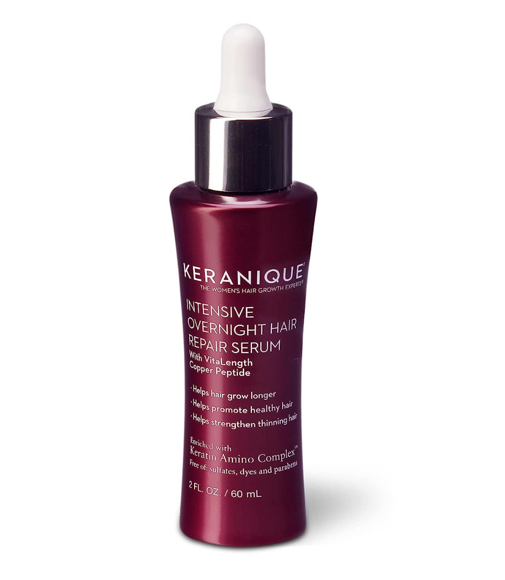 Keranique Overnight Hair Serum for Women - Improves Growth Conditions for Fine Hair - Hydrating Hair Serum for Frizzy and Damaged Hair - Keratin Enriched Anti-Aging Scalp Repair for Density & Volume