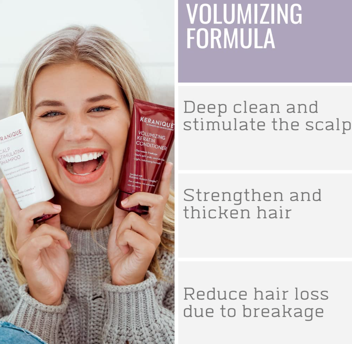 Volumizing Hair Growth System by Keranique includes Keratin Shampoo, Conditioner, Follicle Boosting Hair Growth Serum and Instant Volume Lift and Repair Treatment Spray Paraben Sulfate Free