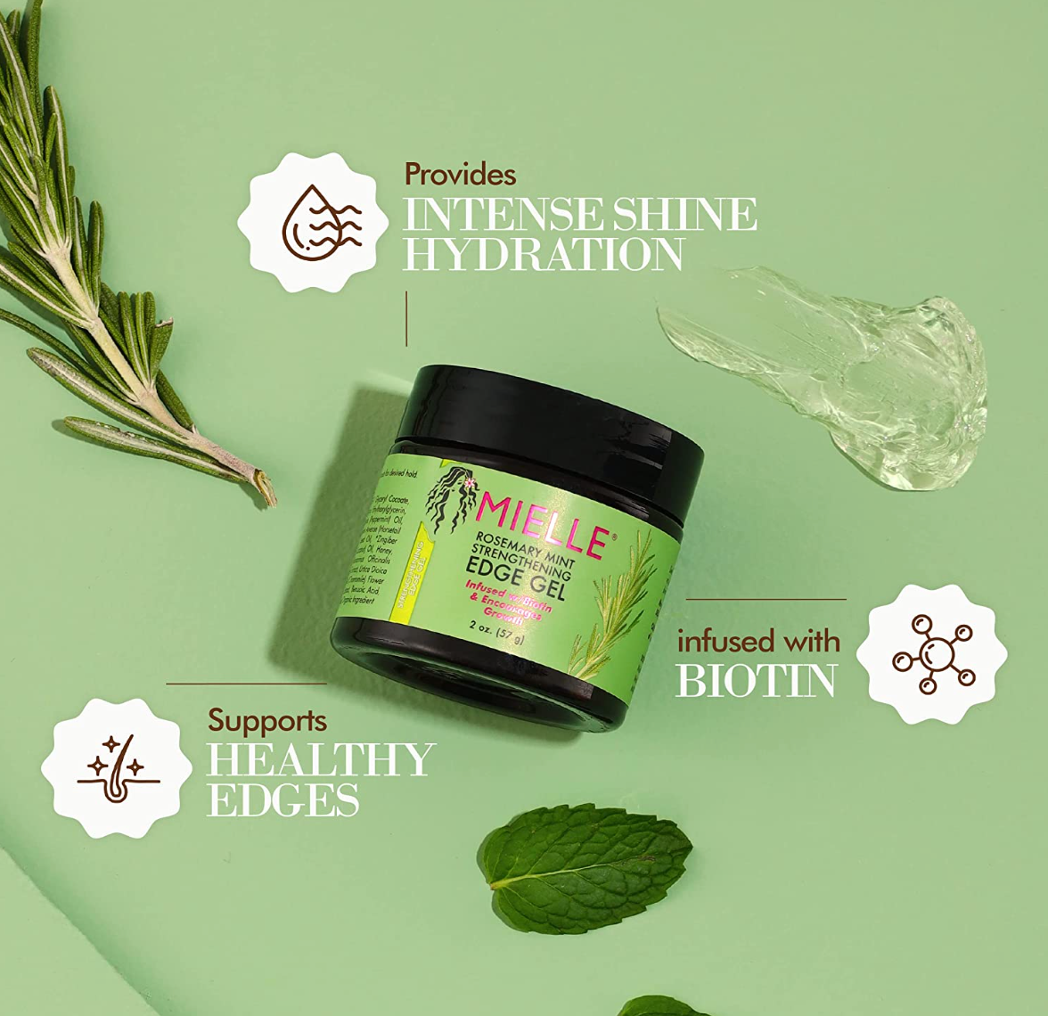 Mielle Organics Rosemary Mint Strengthening Edge Gel, Biotin & Essential Oil Hair Styling Treatment, 2 Ounces