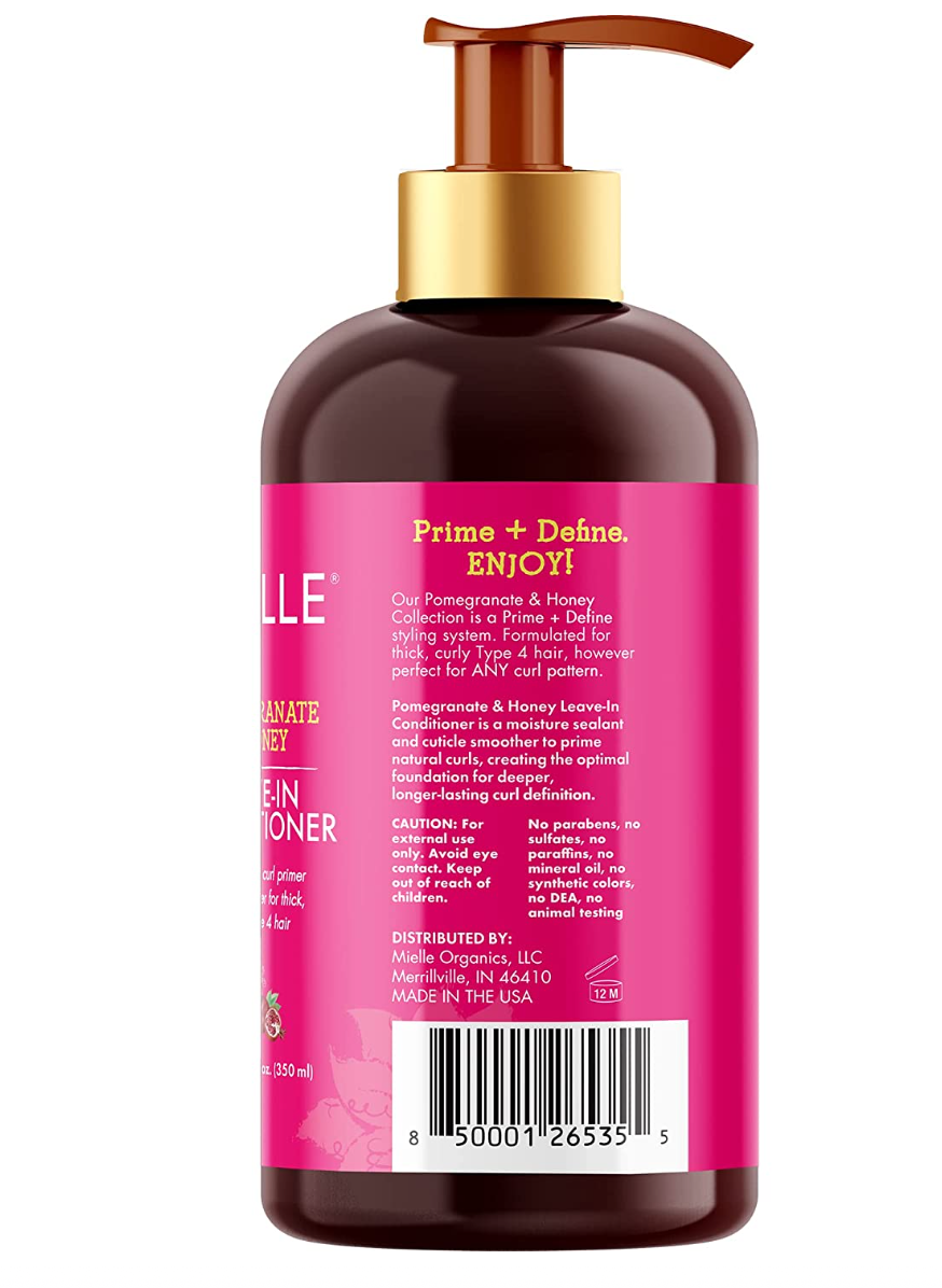 Mielle Organics Pomegranate & Honey Leave-In Conditioner, Moisturizing Curl Primer and Detangler, Repair Damage and Prevent Frizz, Treatment For Thick Curly Hair Type 4 Hair, 12-Fluid Ounces