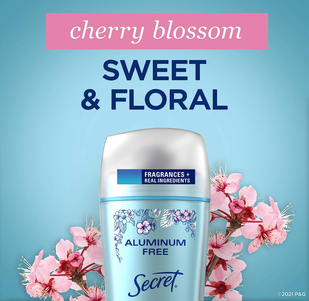 Secret Aluminum Free Deodorant for Women, Cherry Blossom, 2.4 oz (Pack of 3)