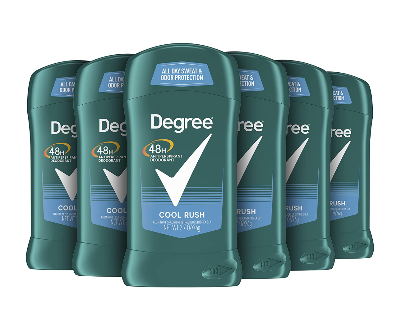 Degree Men Antiperspirant Deodorant 48-Hour Odor Protection Cool Rush Mens Deodorant Stick 2.7 oz, Pack of 6