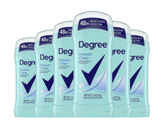 Degree Advanced Antiperspirant Deodorant Shower Clean, 48-Hour Sweat & Odor Protection Antiperspirant for Women with MotionSense Technology 2.6 oz(Pack of 6)