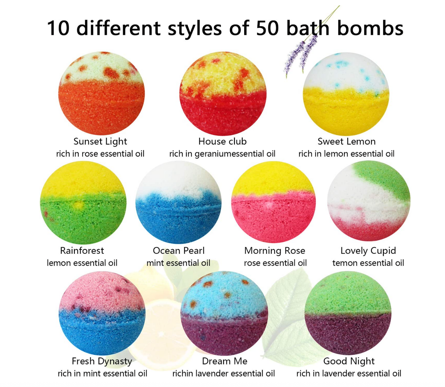 Nagaliving Bath Bombs Gift Set, 50 Handmade Bulk Bath Bombs for Kids, Women, Men, Wonderful Fizz Effect Bath Gift for Valentine's Day, Christmas & Any Anniversaries