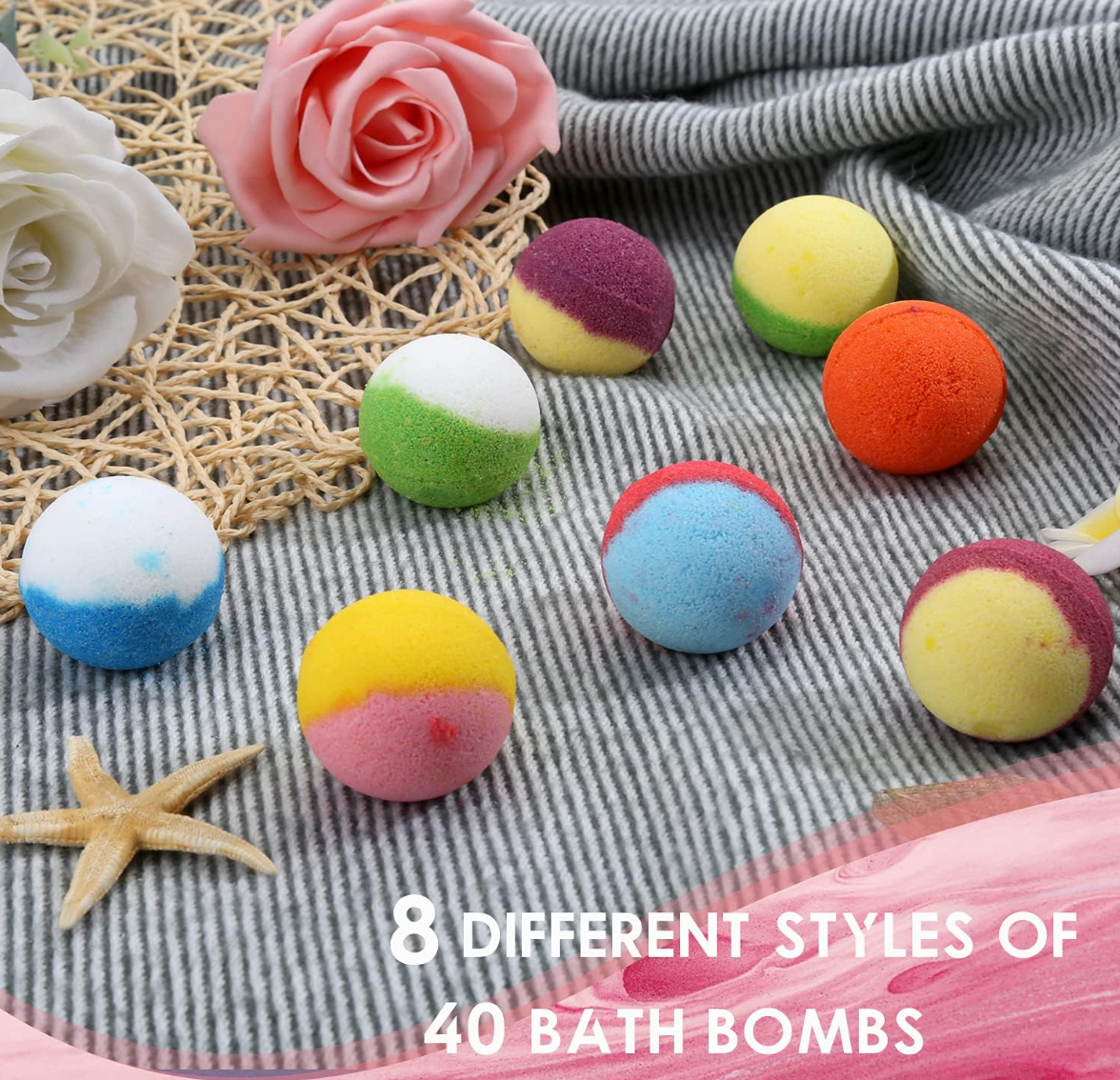 Bath Bomb Gift Set, Family Pack Mini Bath Bombs with Reusable Bowknot, 40 Pcs Organic Bath Bombs, Natural Bath Bombs for Kids, Women & Men, Best Gift for Any Anniversaries