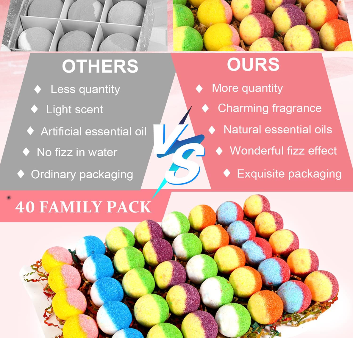 Bath Bomb Gift Set, Family Pack Mini Bath Bombs with Reusable Bowknot, 40 Pcs Organic Bath Bombs, Natural Bath Bombs for Kids, Women & Men, Best Gift for Any Anniversaries
