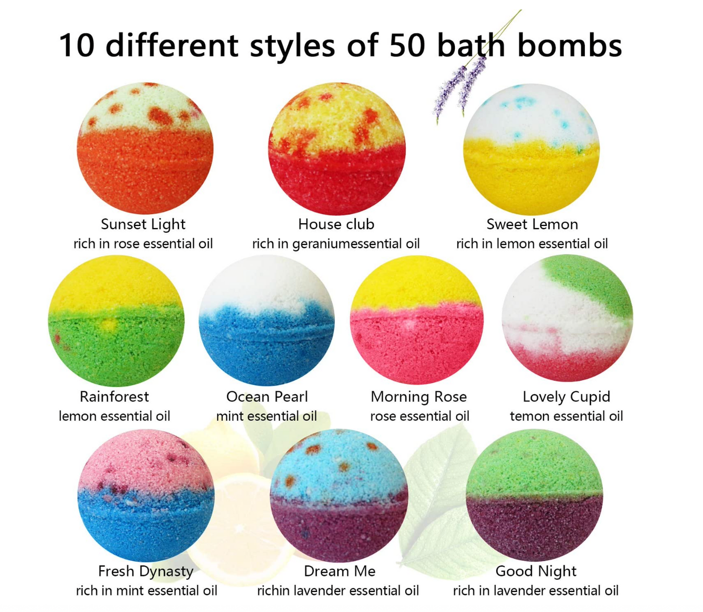 Nagaliving Bath Bombs Gift Set, 50 Handmade Bulk Bath Bombs for Kids, Women, Men, Wonderful Fizz Effect Bath Gift for Valentine's Day, Christmas & Any Anniversaries