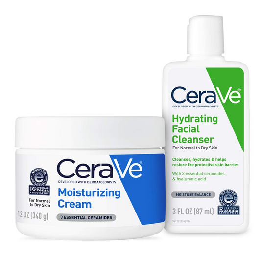 CeraVe Moisturizing Cream and Hydrating Face Wash Trial Combo | 12oz Cream + 3oz Travel Size Cleanser