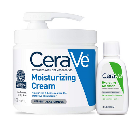 CeraVe Moisturizing Cream Combo Pack | Contains 16 Ounce with Pump and 1 Ounce Hydrating Facial Cleanser Trial/Sample Size