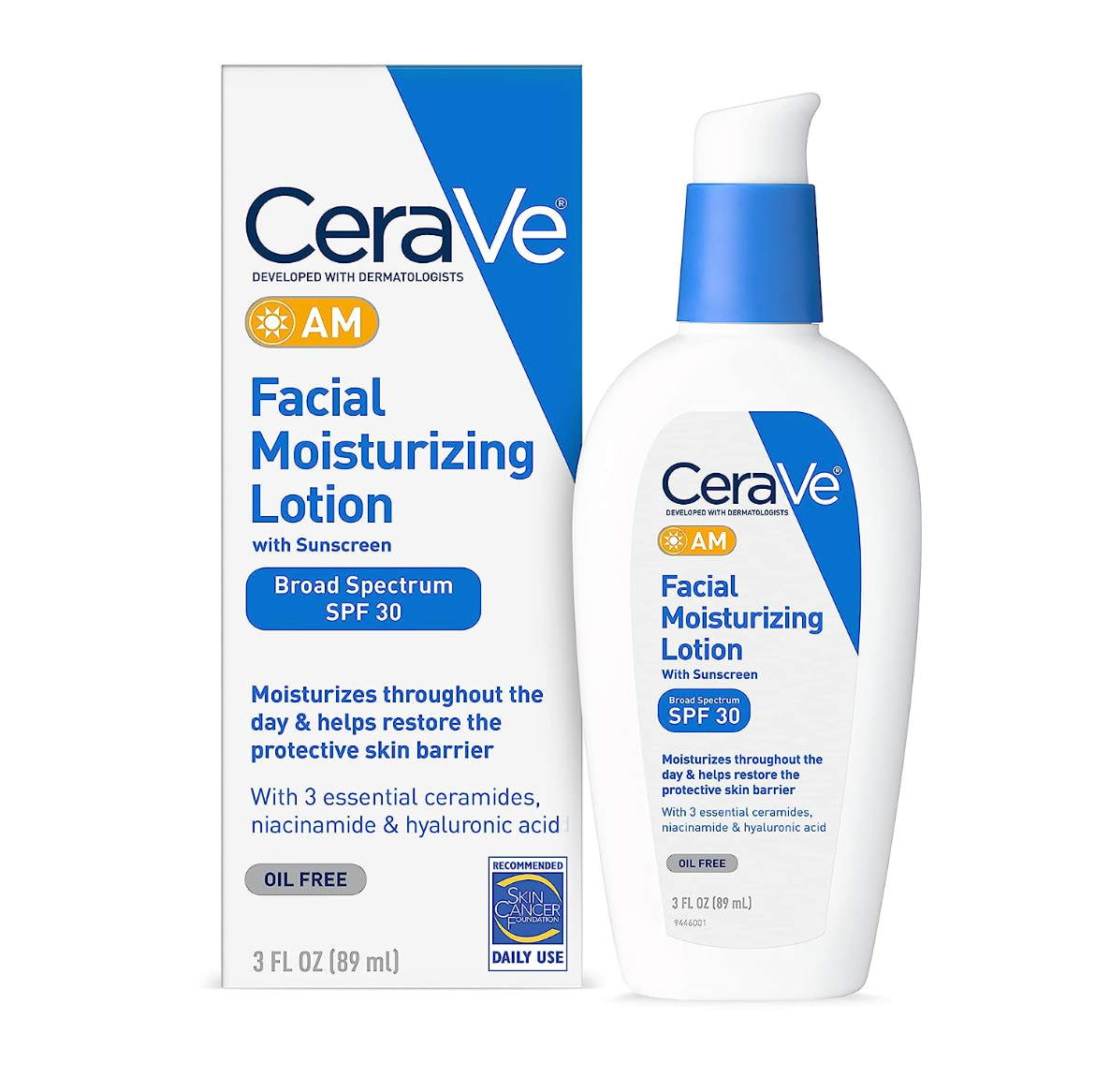 CeraVe AM Facial Moisturizing Lotion SPF 30 | Oil-Free Face Moisturizer with Sunscreen | Non-Comedogenic | 3 Ounce