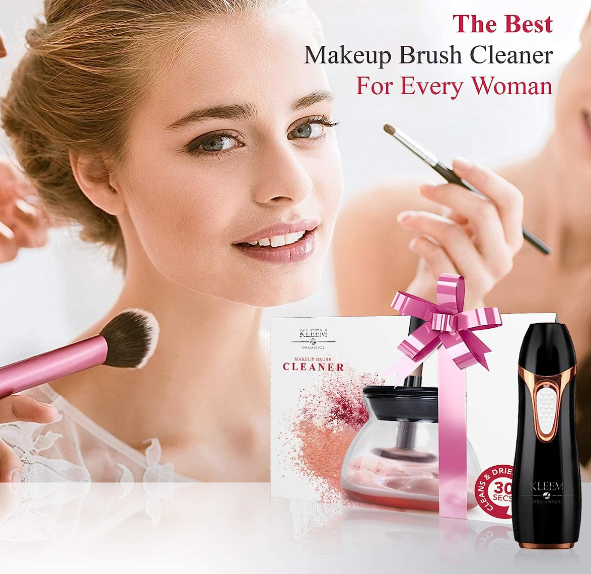 Electric Makeup Brush Cleaner Machine with FREE Makeup Cleaner Shampoo - Automatic Makeup Brush Washing Machine and Spinning Dryer with Rubber Collars - Clean, Rinse and Dry in Seconds