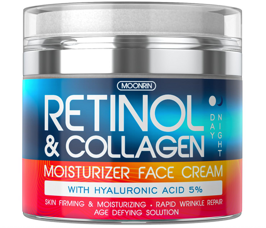 Retinol Cream for Face - Collagen and Retinol Moisturizer with Hyaluronic Acid, Day-Night Anti-Aging Retinol Face Moisturizer for Women, Men, Collagen Cream for Face Reduces Wrinkles, Dryness, 1.85 Oz