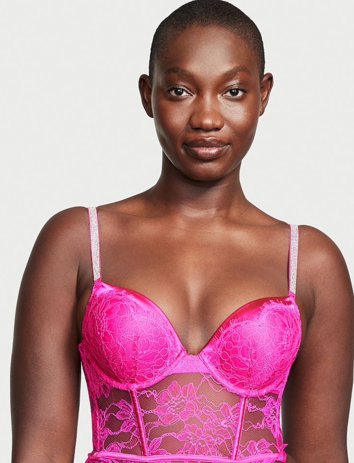 VICTORIA'S SECRET Bombshell 2カップアップ プッシュアップ コルセット トップス　フューシャ フレンジー