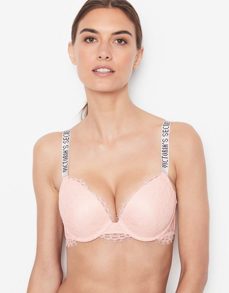 VICTORIA'S SECRET Very Sexy シャイン ストラップ プッシュアップブラ レース ピュアピンク