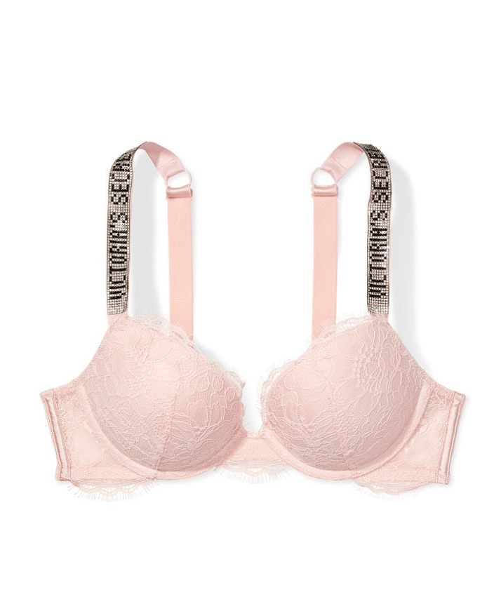 VICTORIA'S SECRET Very Sexy シャイン ストラップ プッシュアップブラ レース ピュアピンク