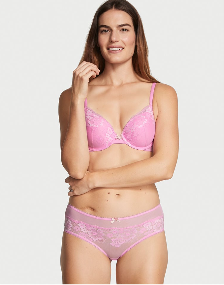 VICTORIA'S SECRET　BODY BY VICTORIA レース プッシュアップ パーフェクトシェイプブラ　ミッドナイト ペールスカイ ライラック シフォン