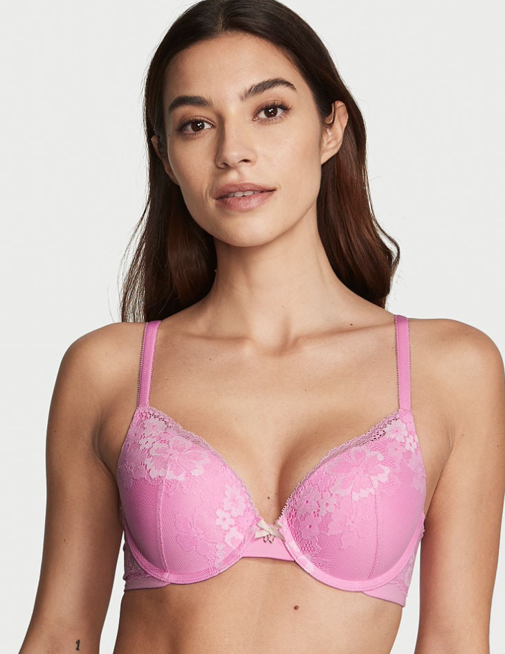 VICTORIA'S SECRET　BODY BY VICTORIA レース プッシュアップ パーフェクトシェイプブラ　ミッドナイト ペールスカイ ライラック シフォン