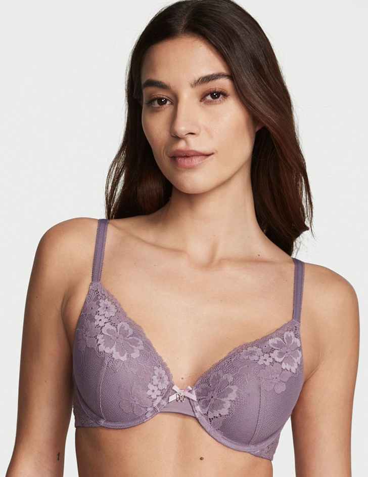 VICTORIA'S SECRET　BODY BY VICTORIA ライトリー ラインド レース フルカップ ブラ　レースディテール クリーム ドライ ラベンダー